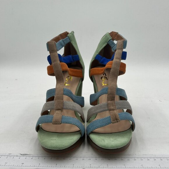 FSJ Multi Green Chunky High Heel Sandals Open Toe T-Strap Cutout Strappy Shoes - Picture 3 of 8